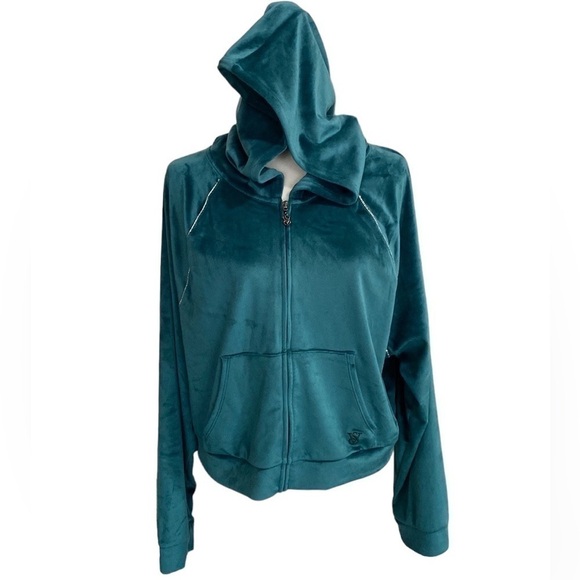 Victoria's Secret Velour Cropped Tracksuit Zip Hoodie Rhinestone Jacket Y2K Fall - Picture 8 of 17